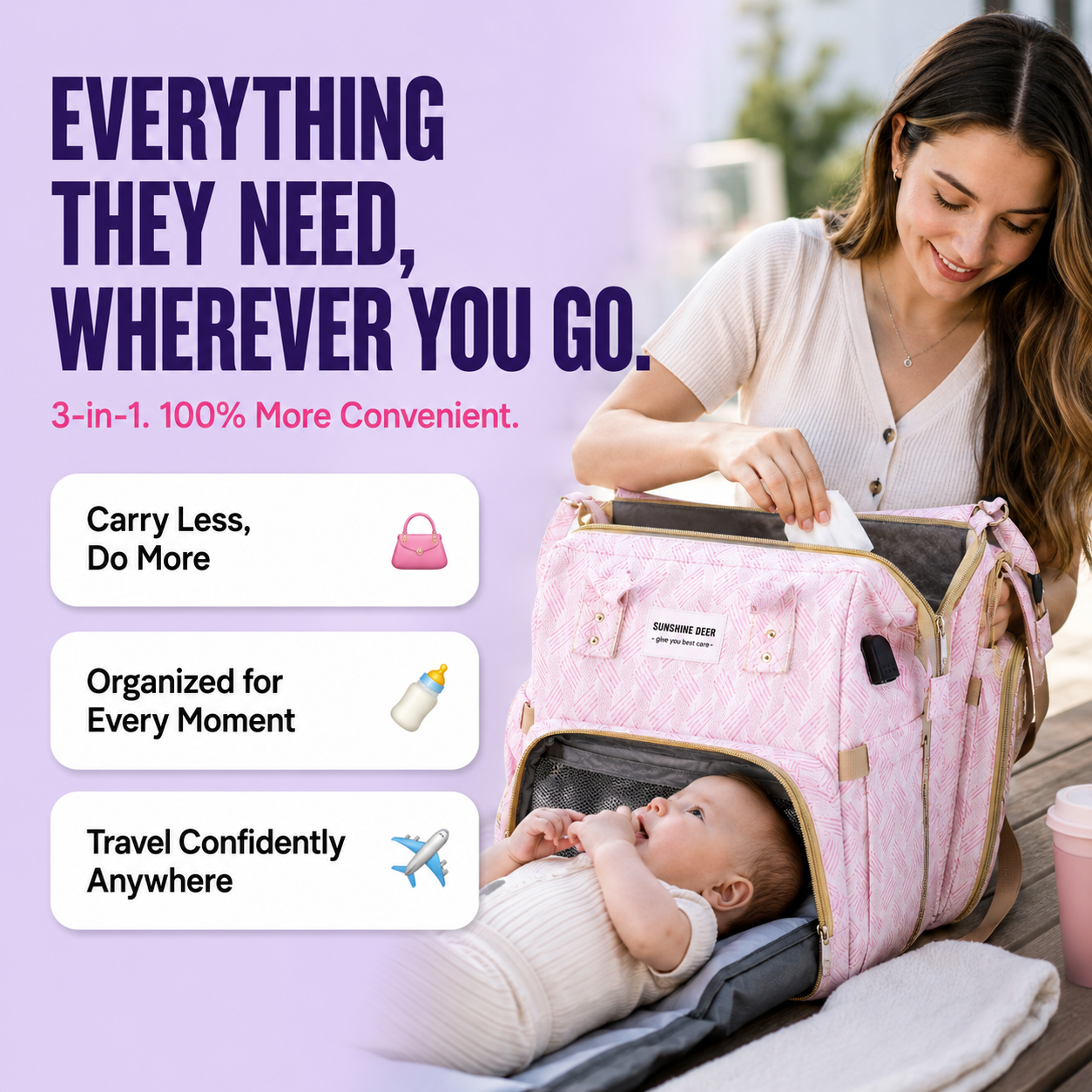 Nestara 3-in-1 Travel Diaper Backpack